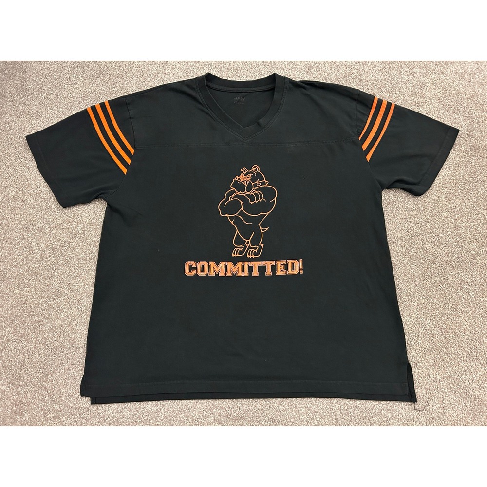 BAW Athletic Wear Bulldog Graphic T-Shirt Mens XL Black Orange Excellent V-Neck